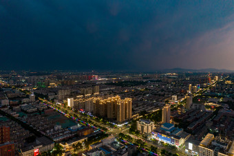 山东淄博城市晚霞夜幕降临航拍摄影图