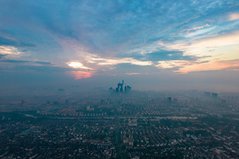 苏州城市清晨平流层日出航拍摄影图