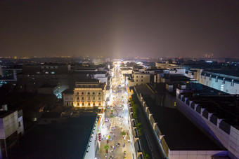 苏州观前街夜景人流航拍摄影图