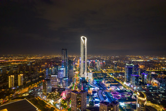 苏州文化艺术中心夜景灯光航拍摄影图