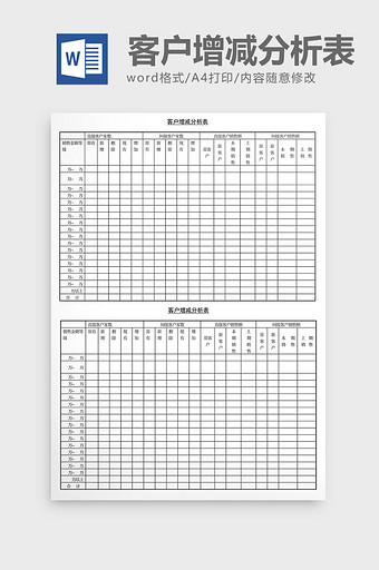 营销策划客户增减分析表Word文档图片
