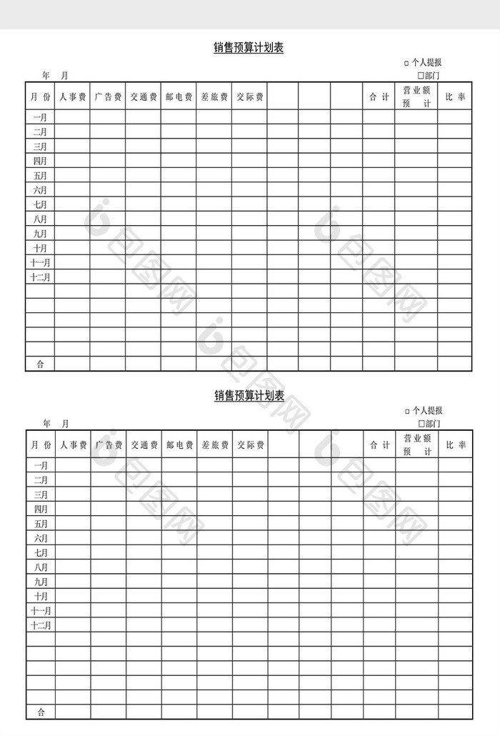 营销策划销售预算计划表Word文档