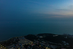 烟台长岛夜幕降临夜景晚霞航拍摄影图