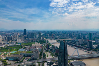 浙江宁波城市大景蓝天白云航拍摄影图