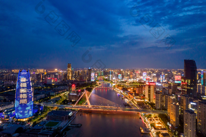 浙江宁波城市夜幕降临夜景灯光航拍摄影图图片-包图网企业站