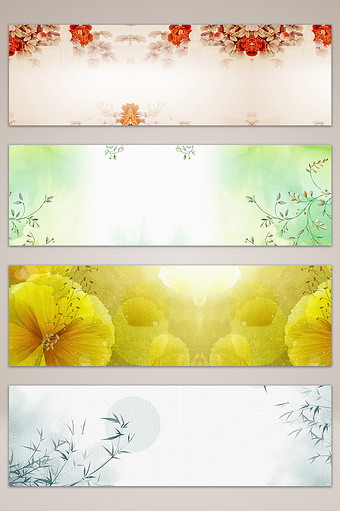 中国风水墨手绘花卉海报banner背景图片