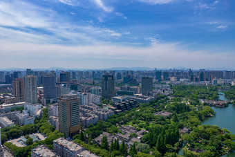 浙江宁波天一阁<strong>月湖公园</strong>航拍摄影图