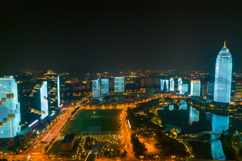 浙江绍兴城市夜景世贸大厦灯光秀航拍摄影图图片