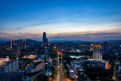 浙江台州晚霞夜景航拍摄影图