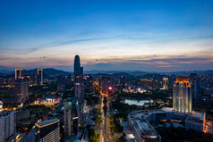 浙江台州晚霞夜景航拍摄影图