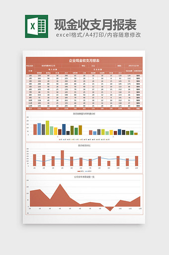 商务风现金收支月报表excel模板图片