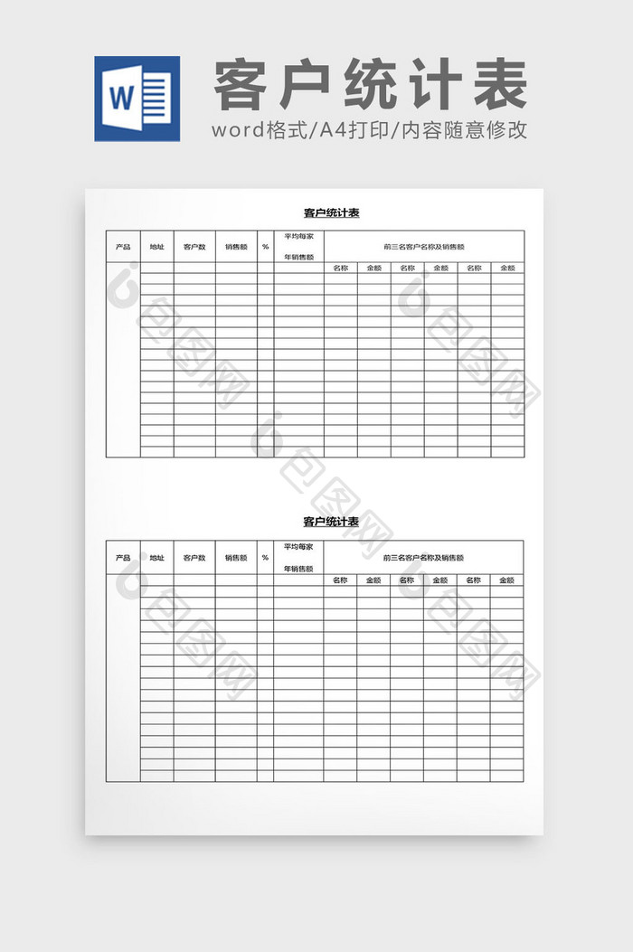 营销管理客户统计表Word文档