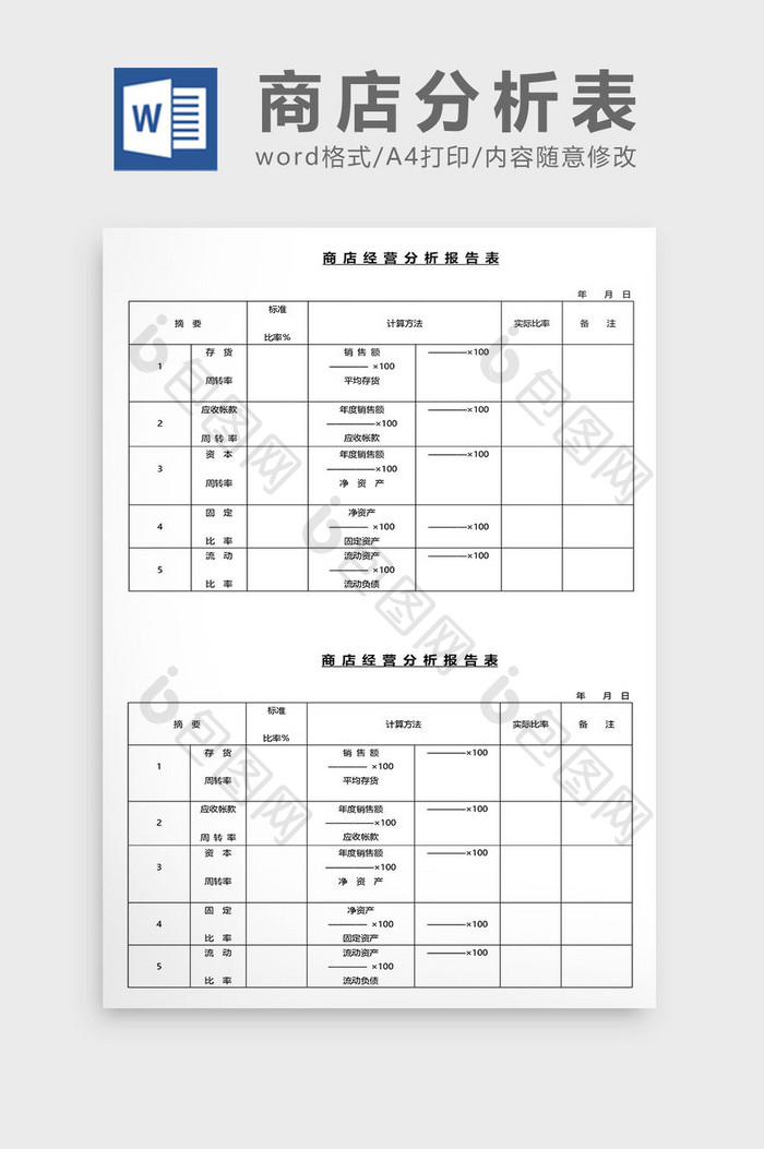 营销管理商店经营分析表Word文档