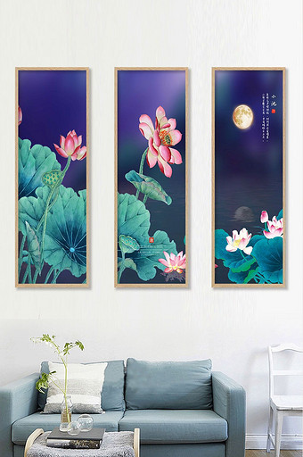 月色朦胧中式客厅书房装饰画无框画设计图片