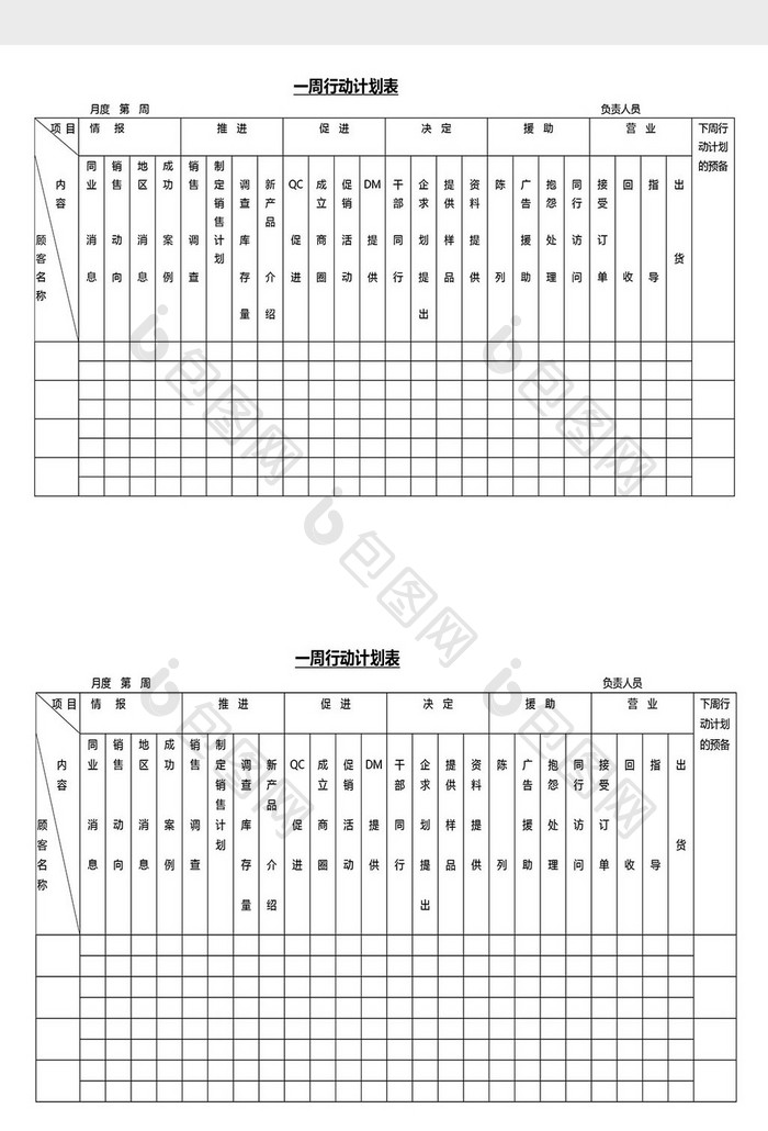 营销管理一周计划表Word文档