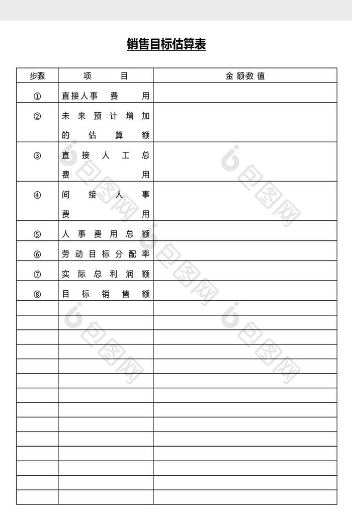 营销管理销售估算表Word文档