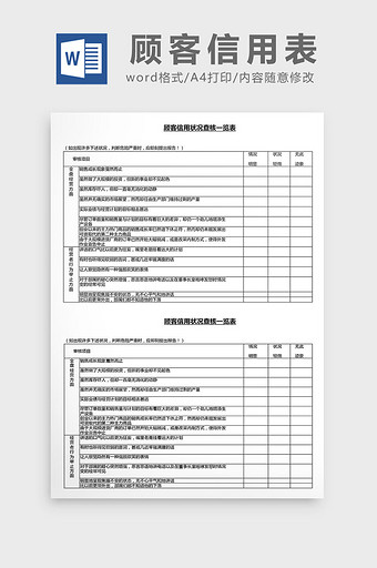 营销管理顾客信用表Word文档图片