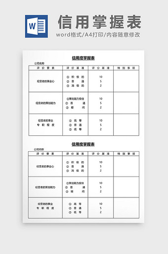 营销管理信度掌握表Word文档图片