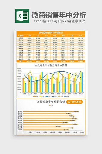 微商代理销售年中分析报告excel模板