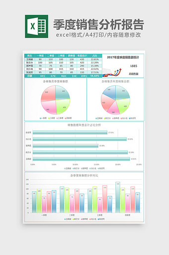 雾面季度销售额统计分析报告excel模板图片