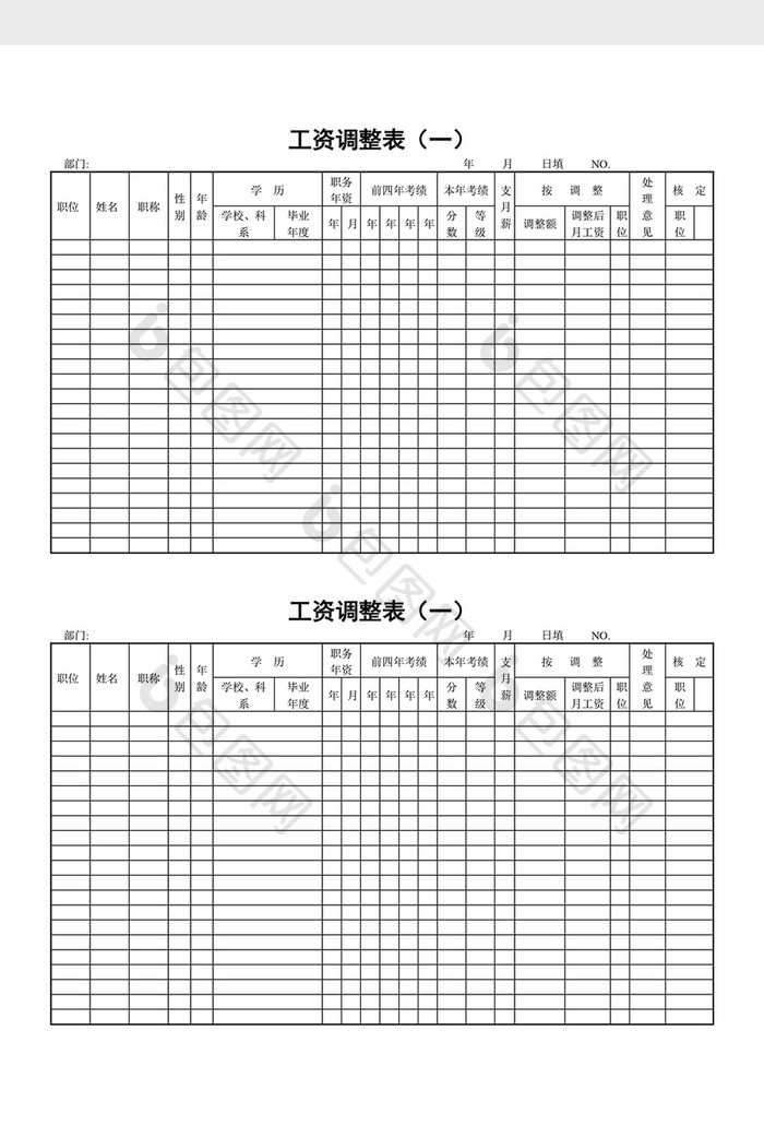 工资管理工资调整表word文档