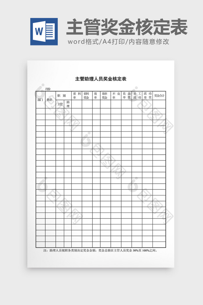 生产奖金制度主管助理人员奖金word文档