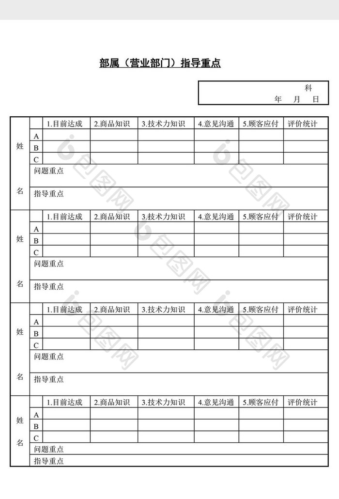 人事管理部属营业部门指导重点word文档