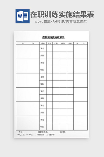 人事管理在职训练实施结果表word文档图片