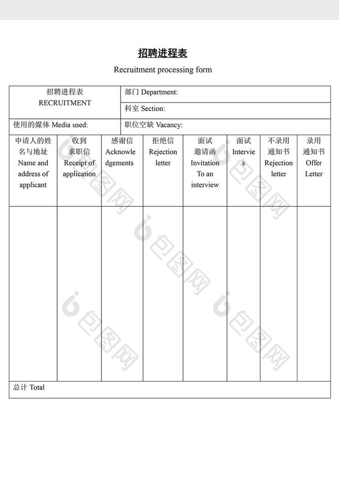 人事管理办公招聘进程表word文档