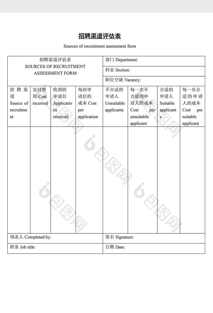 人士管理招聘渠道评估表word文档