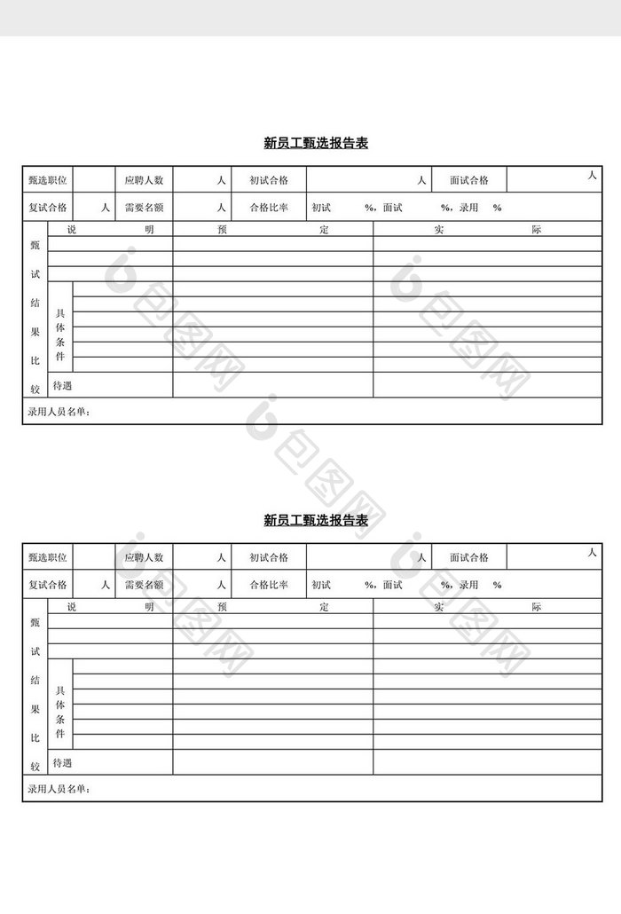 人事管理新员工甄选报告表word文档