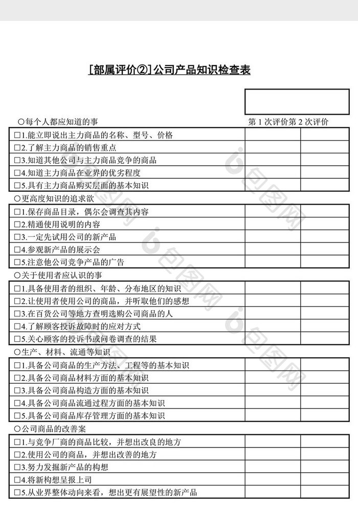 人事管理公司产品知识检查表word文档