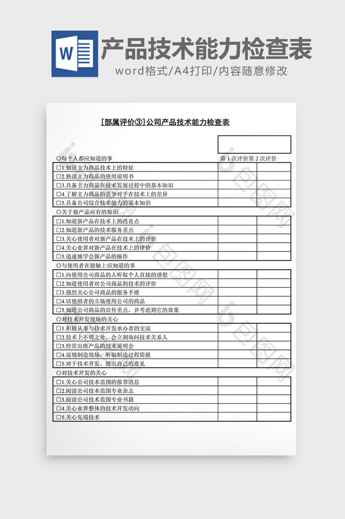 人事管理产品技术能力检查表word文档