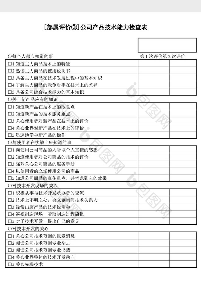 人事管理产品技术能力检查表word文档