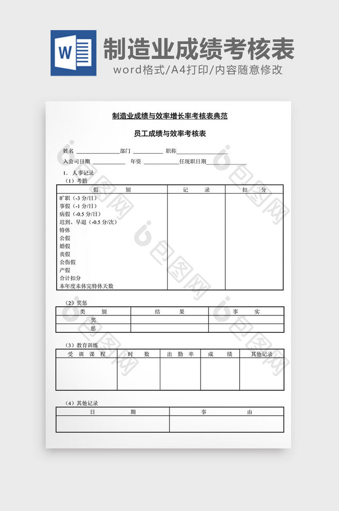 人事管理效率增长率考核表典范word文档