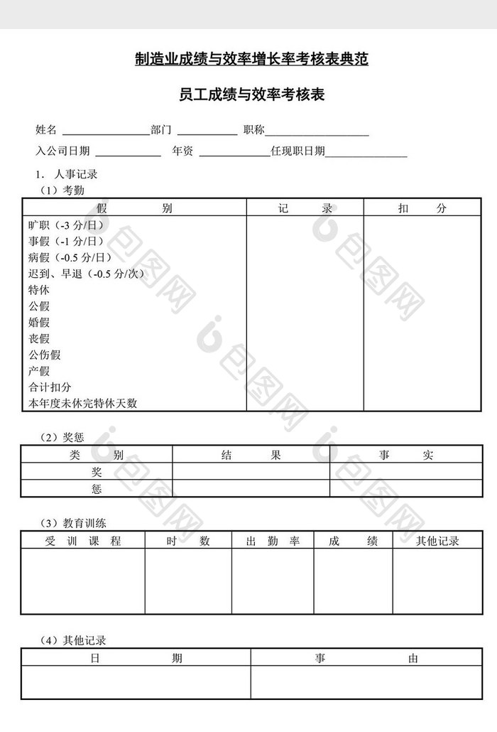 人事管理效率增长率考核表典范word文档