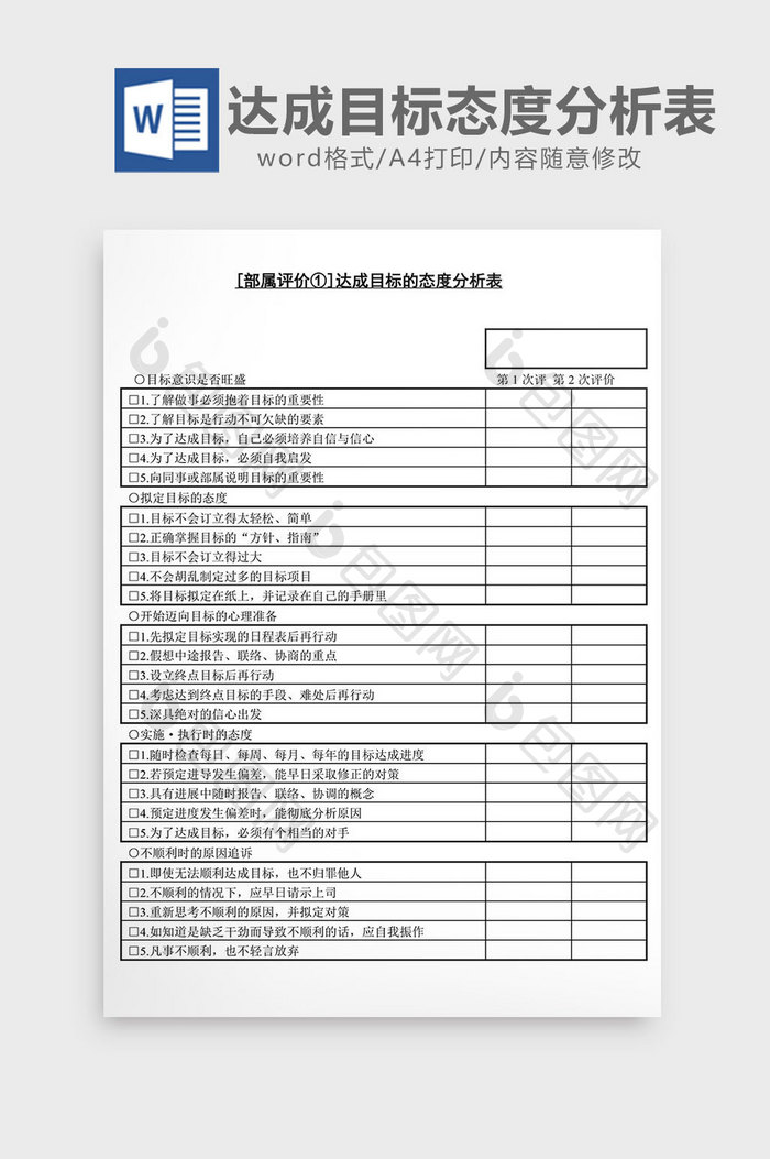 人事管理达成目标态度分析表 Word文档下载 包图网