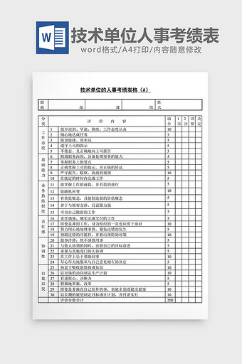 人事管理技术单位人事考绩表格word文档图片