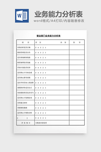 人事管理营业部业务能力分析表word文档图片