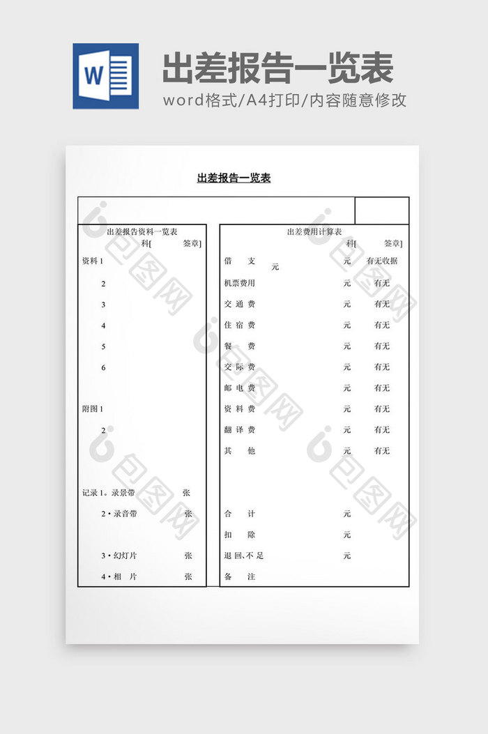 人事管理出差报告一览表word文档