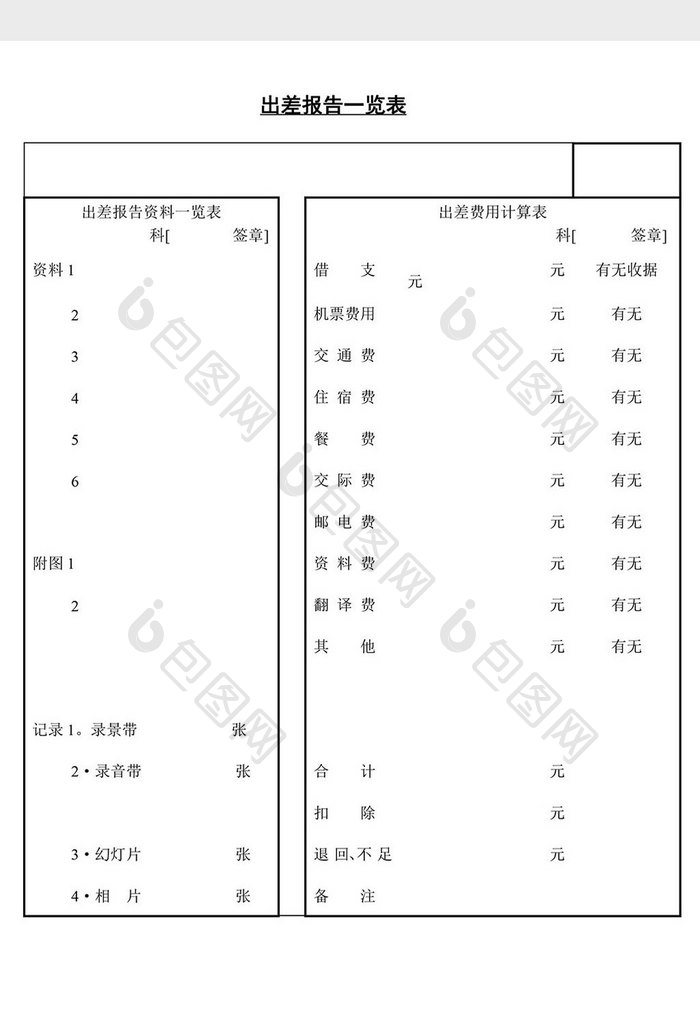 人事管理出差报告一览表word文档