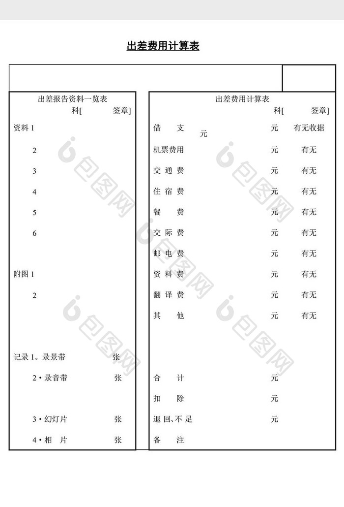 人事管理出差费用计算表word文档