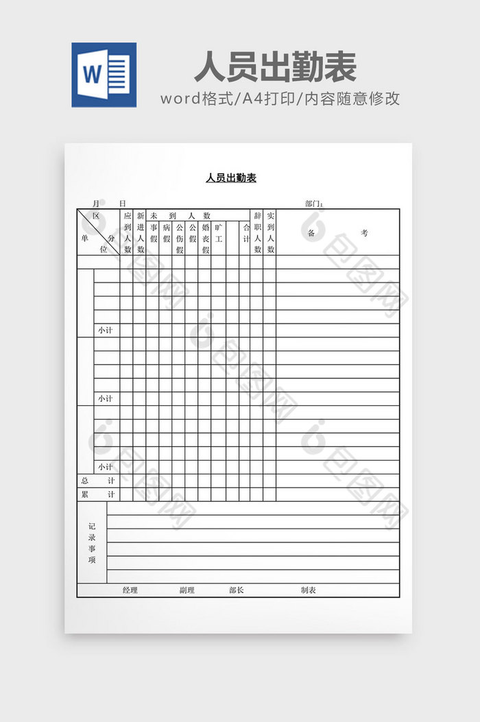 人事管理人员出勤表word文档图片图片