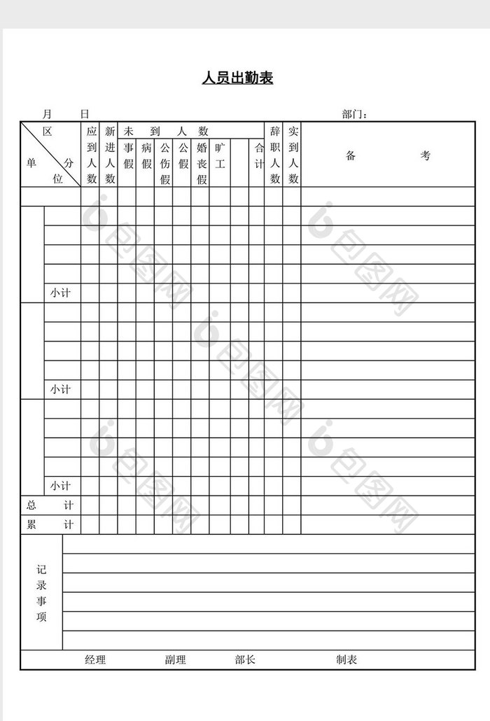 人事管理人员出勤表word文档