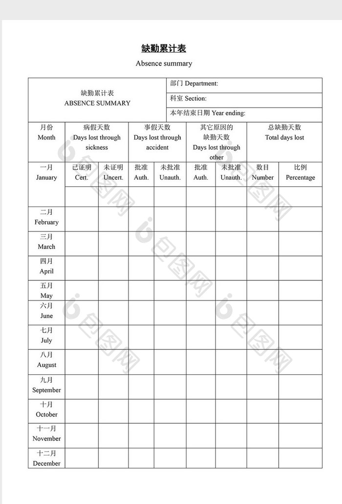 人事管理缺勤累计表word文档