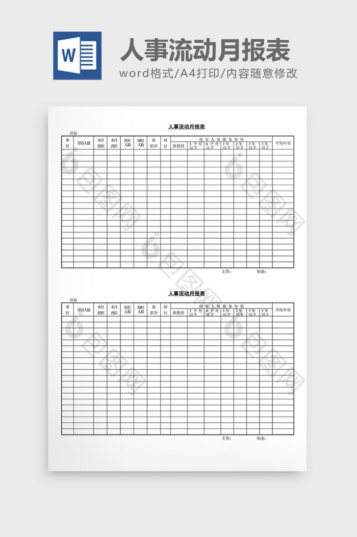 人事管理人事流动月报表word文档