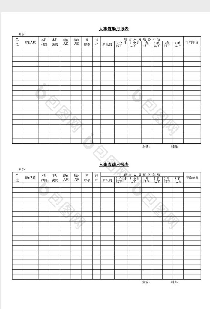 人事管理人事流动月报表word文档