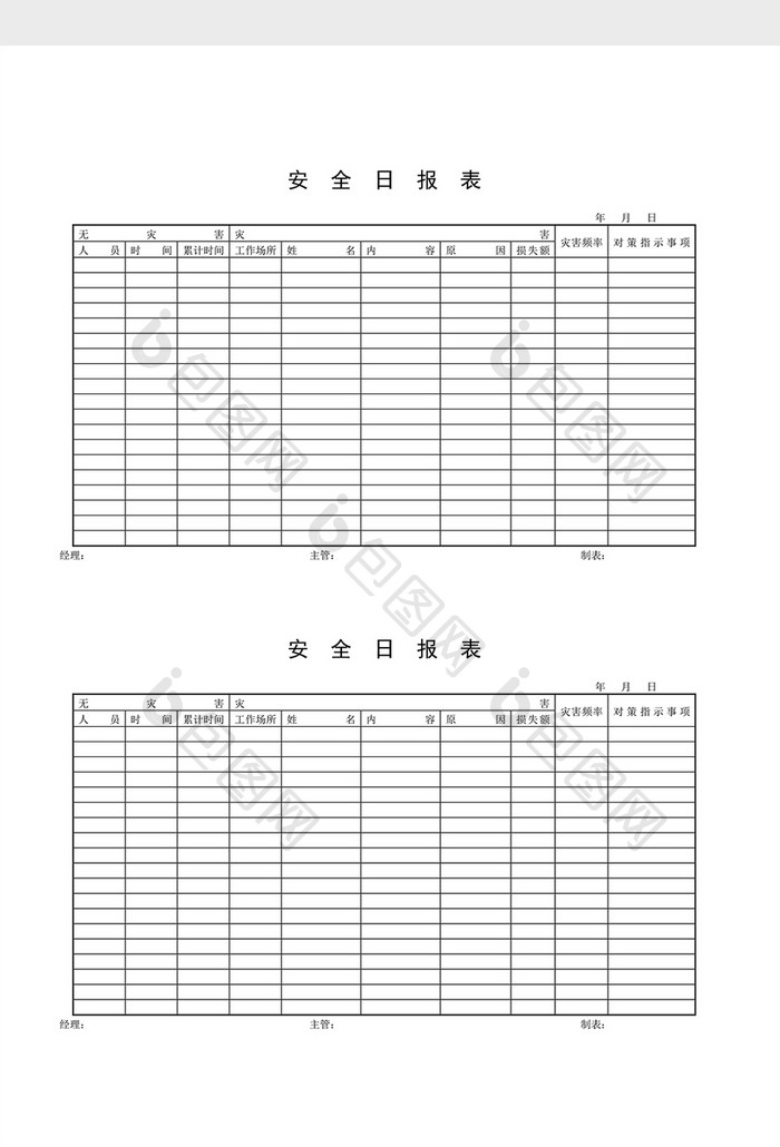 安全卫生检查表安全日报表word文档