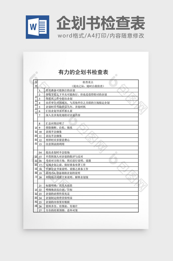 提案管理有力的企划书检查表word文档