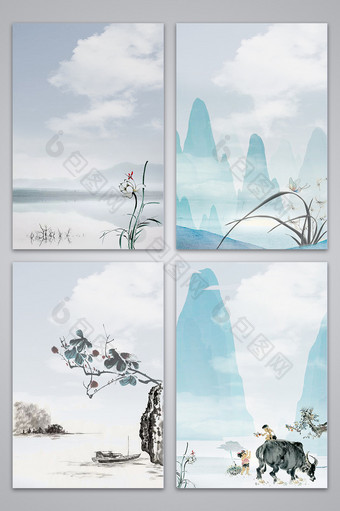 中国水墨画山水背景图片
